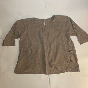 Zenana Tunic Top Lagenlook Lightweight Cotton Layer Pockets Beige Large